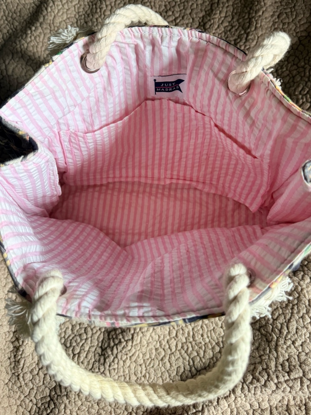 Plaid Patchwork Tote Bag with Rope Handles - Multicolor - Picture 4 of 5